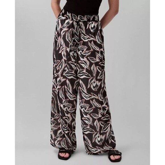 Calvin Klein Women's Trendy Wide Legs Printed Pull-On Pants Lightweight Black XS - Picture 1 of 10